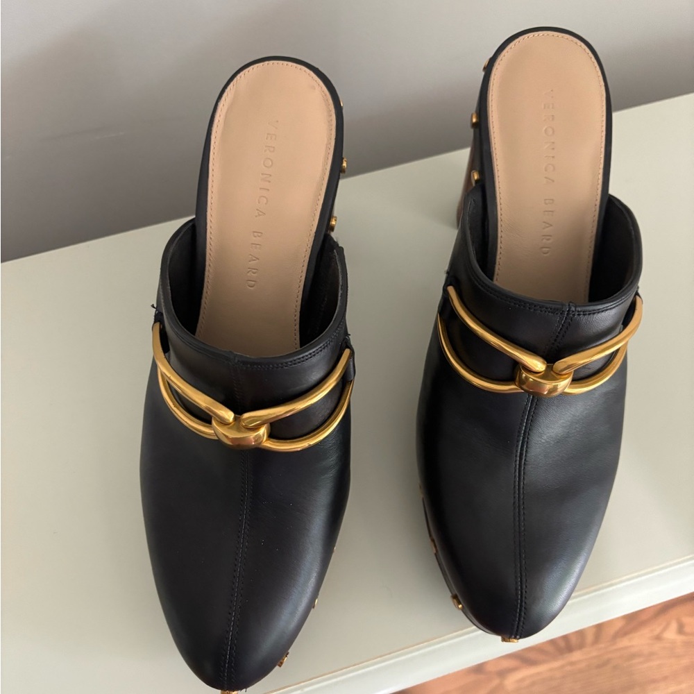 Veronica Beard Black Leather Studded Clogs - Picture 6 of 9